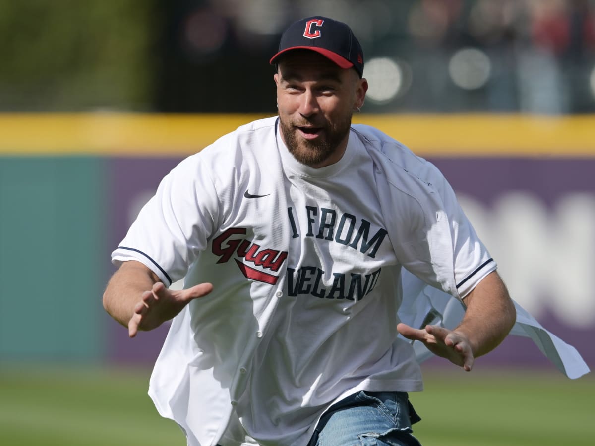 Super Bowl winner Travis Kelce throws a comical first pitch at Guardians  game, News