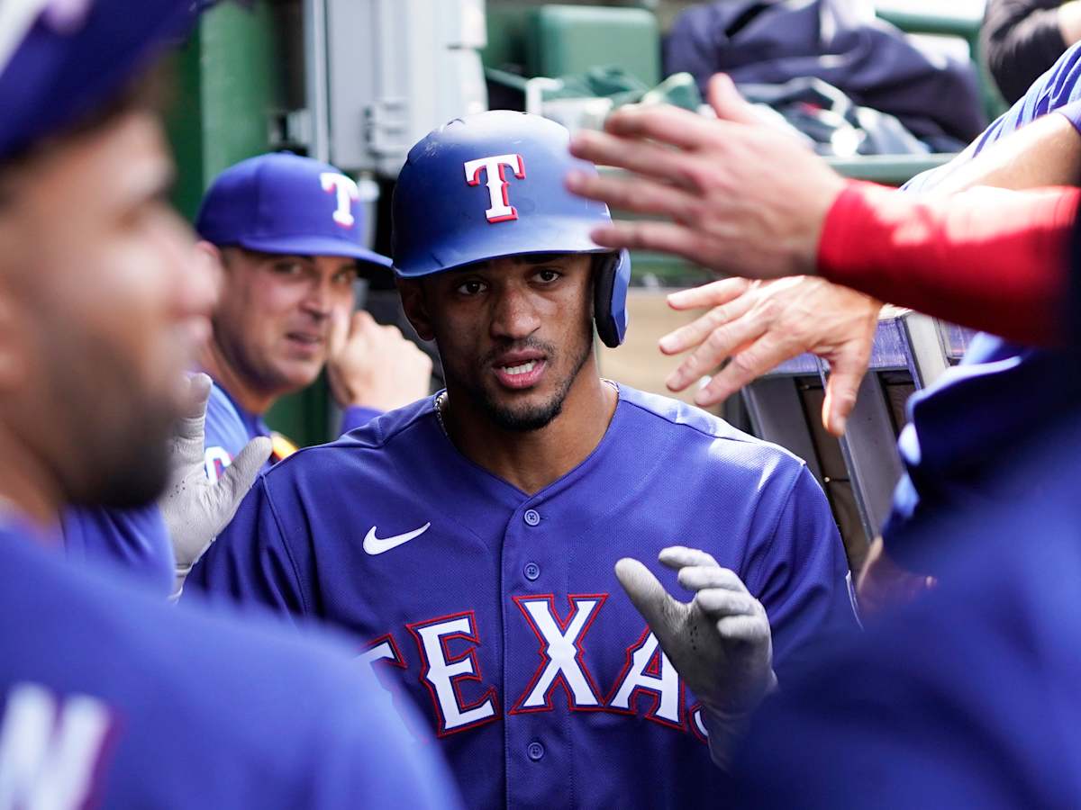 This is a 2021 photo of Bubba Thompson of the Texas Rangers baseball team.  This image reflects the Texas Rangers active roster as of Tuesday, Feb. 23,  2021 when this image was