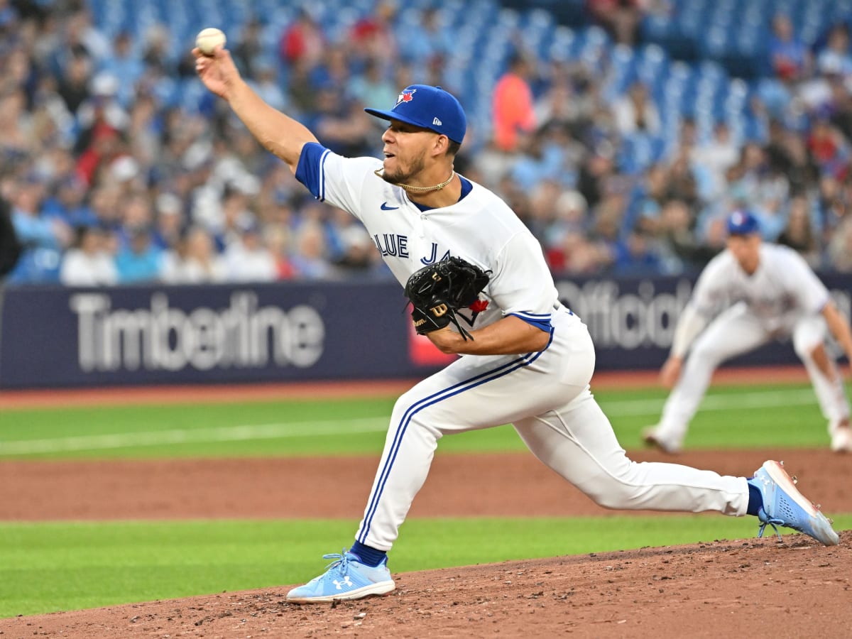 May 17, 2022, TORONTO, ON, CANADA: Toronto Blue Jays starting pitcher Jose  Berrios (17) works during first inning American League MLB baseball action  against the Seattle Mariners in Toronto, Tuesday, May 17