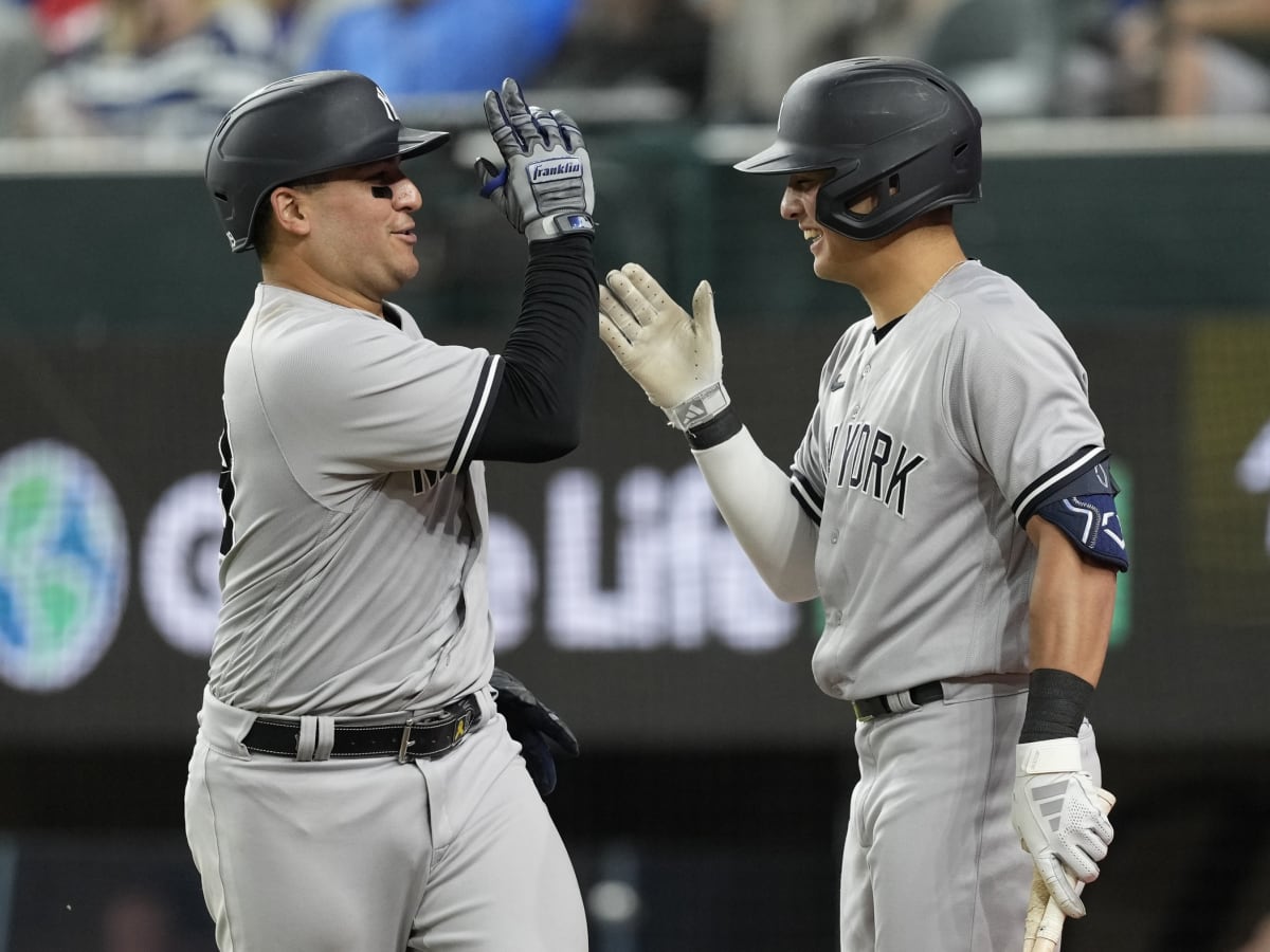 Yankees' Anthony Volpe reacts to first-career big-league hit