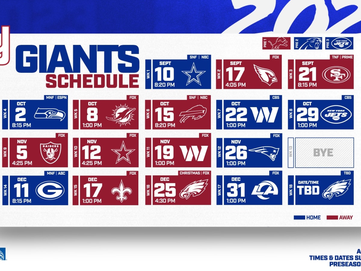 Giants Videos on X: The Giants' 2023 schedule will be officially confirmed  tonight, but here's how Big Blue will match up based on reports    / X