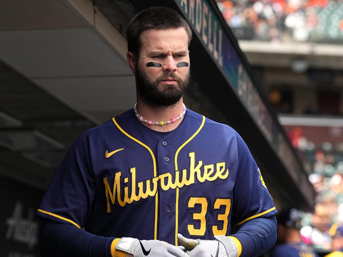 Jesse Winker 33 Milwaukee Brewers baseball Da Wink action pose