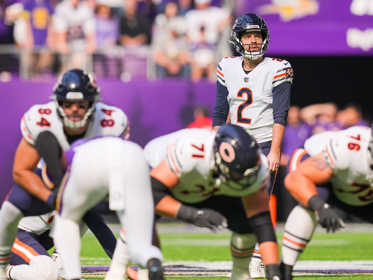 Chicago Bears place kicker Cairo Santos (8) and holder Trenton