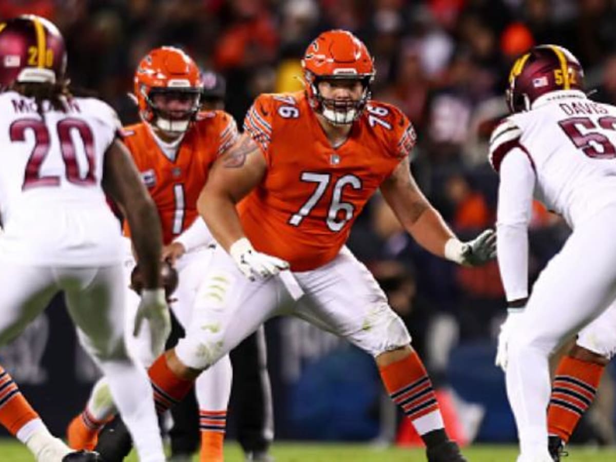 Chicago Bears offensive tackle Teven Jenkins (76) is seen during