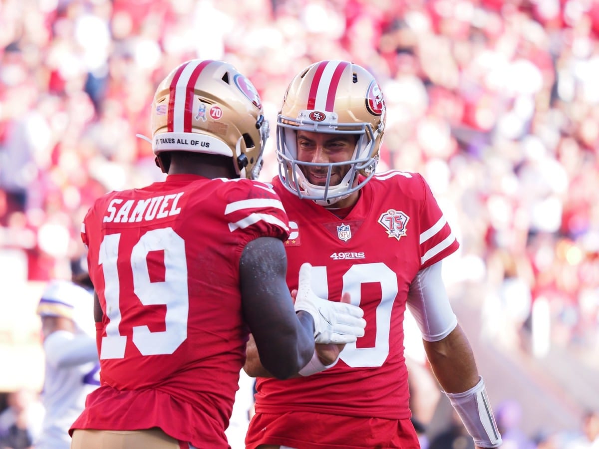 San Francisco 49ers wide receiver Deebo Samuel (19) in action during an NFL  football game against the Las Vegas Raiders, Sunday, Aug. 28, 2021, in  Santa Clara, Calif. (AP Photo/Scot Tucker Stock