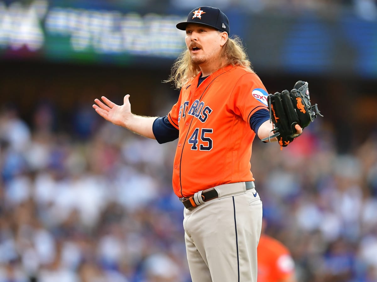 Houston, Texas. June 22, 2022, Houston Astros relief pitcher Ryne Stanek  (45) pitches in the sixth inning against the New York Mets. The Astros  defeat the Mets 5-3, Wednesday, June 22, 2022