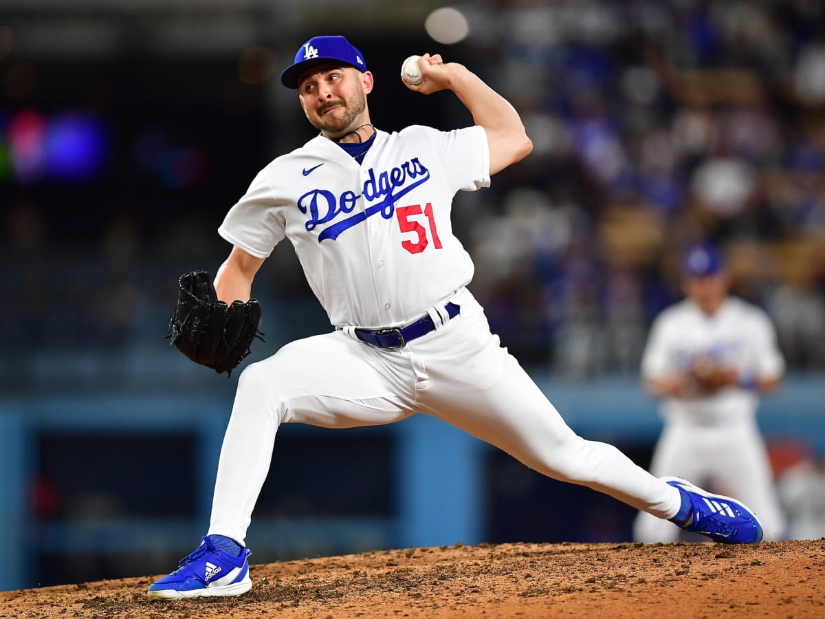 MIAMI, FL - AUGUST 26: Los Angeles Dodgers relief pitcher Alex Vesia (51)  pitches in relief for the Dodgers during the game between the Los Angeles  Dodgers and the Miami Marlins on