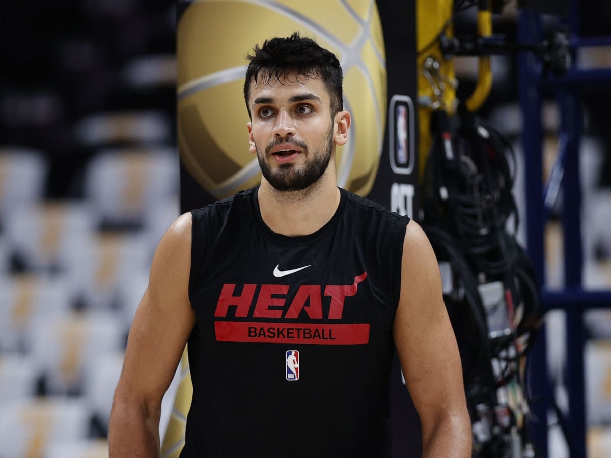 Miami Heat center Omer Yurtseven warm up before an NBA basketball
