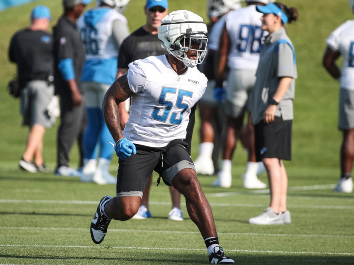 Detroit Lions running back Mohamed Ibrahim runs a drill during an