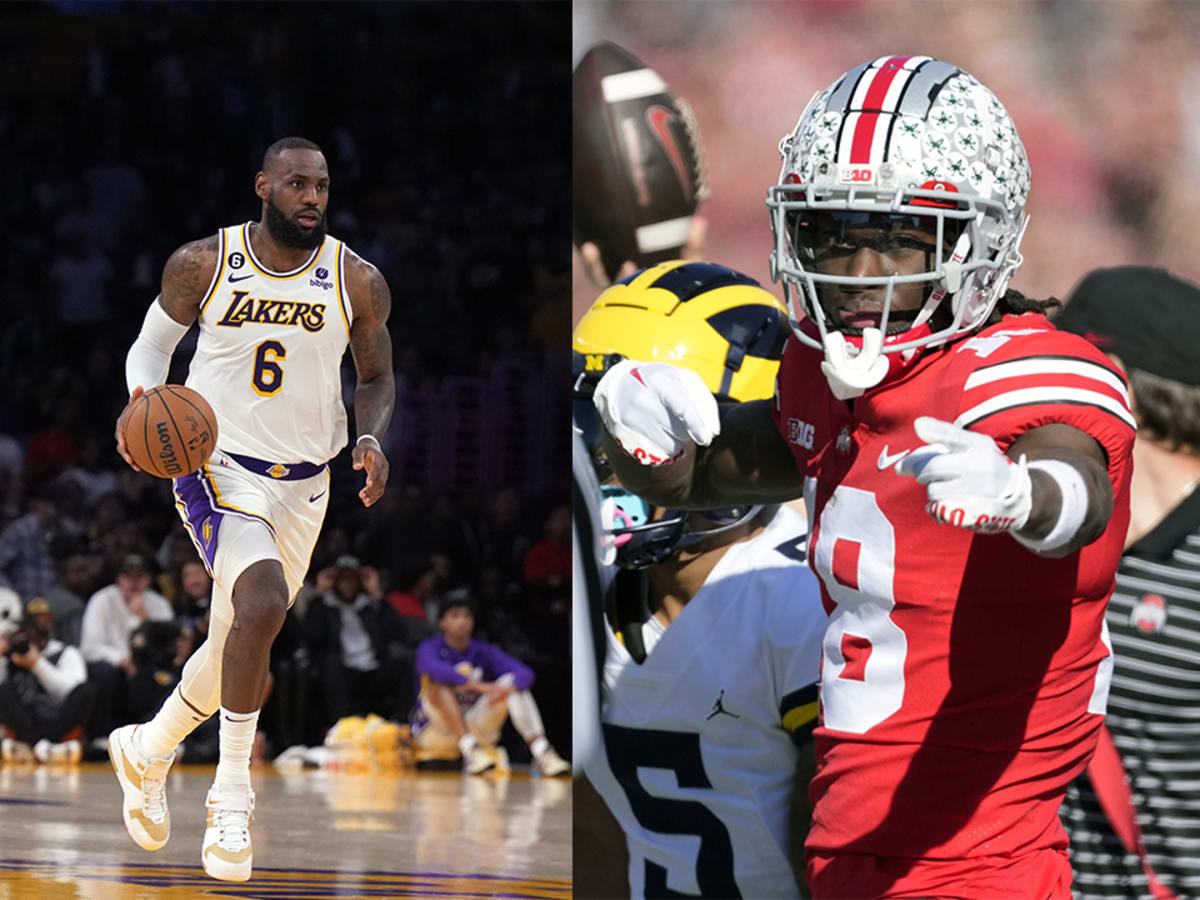 LeBron James reacts to Ohio State WR Marvin Harrison Jr. wearing
