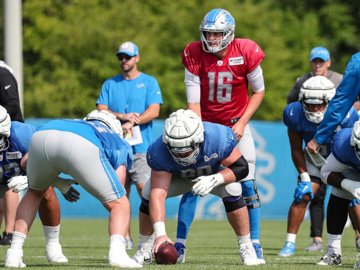 Detroit Lions quarterback Jared Goff (16) on the sideline in the second  half against the Buffalo Bills during an NFL preseason football game,  Friday, Aug. 13, 2021, in Detroit. (AP Photo/Rick Osentoski