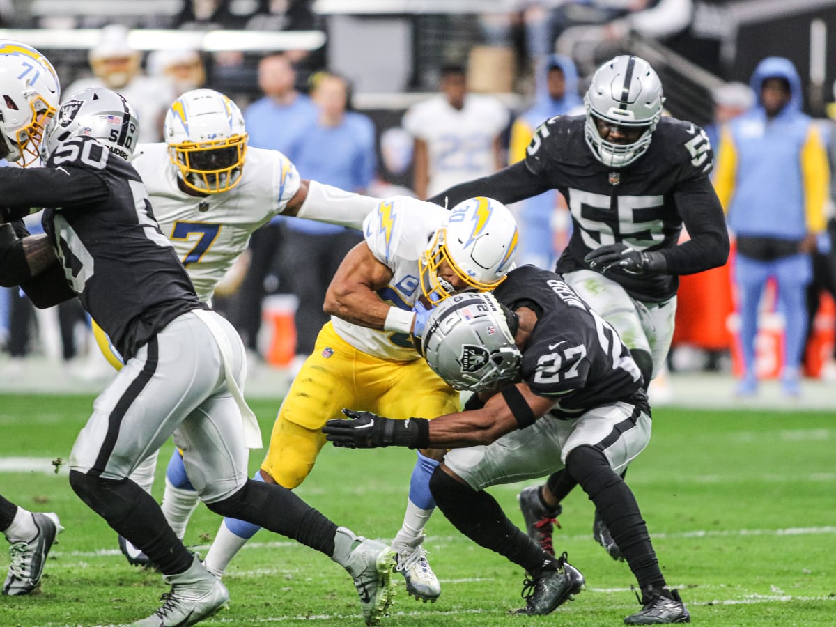 Las Vegas Raiders cornerback Sam Webb (48) plays during an NFL preseason  football game against the Minnesota Vikings on Aug. 14, 2022, in Las Vegas.  (AP Photo/Denis Poroy Stock Photo - Alamy