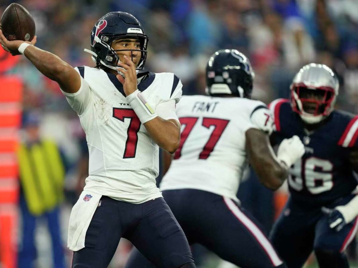 August 10, 2023; Foxborough, MA, USA; New England Patriots cornerback Jack  Jones (13) defends Houston Texans wide receiver Tank Dell (13) in action  during the NFL pre-season game between Houston Texans and