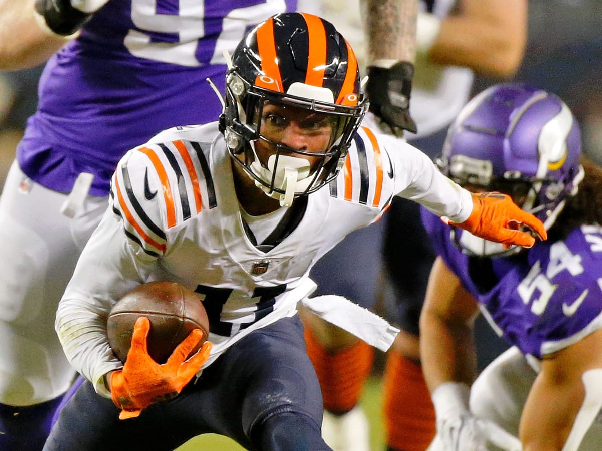 Chicago Bears wide receiver Darnell Mooney (11) runs against the New York  Giants during an NFL football game Sunday, Oct. 2, 2022, in East  Rutherford, N.J. (AP Photo/Adam Hunger Stock Photo - Alamy