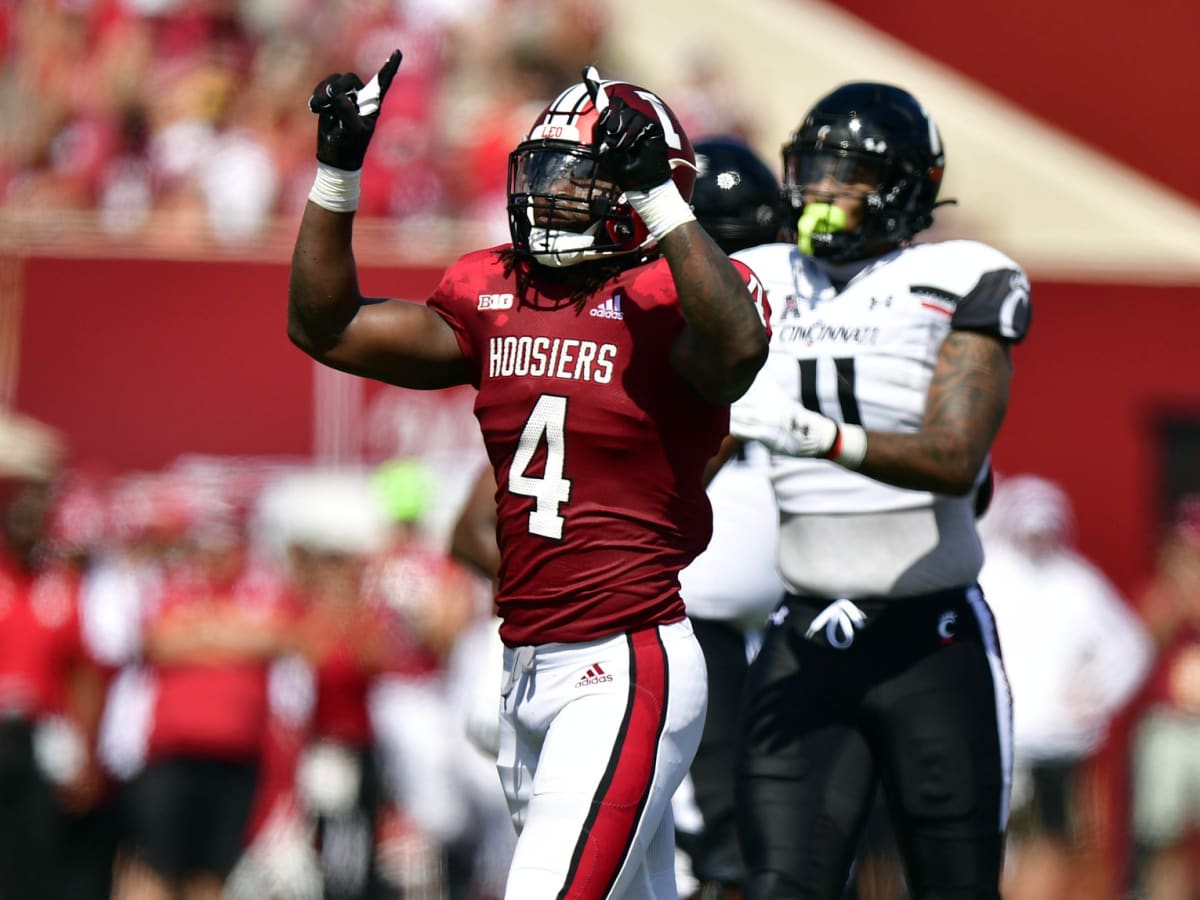 Indiana linebacker Cam Jones runs a drill at the NFL football