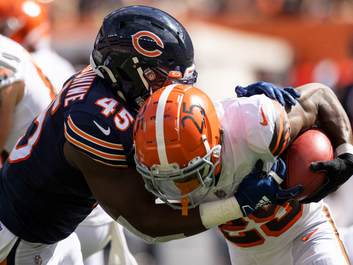 Utah linebacker Cody Barton runs a drill at the NFL football