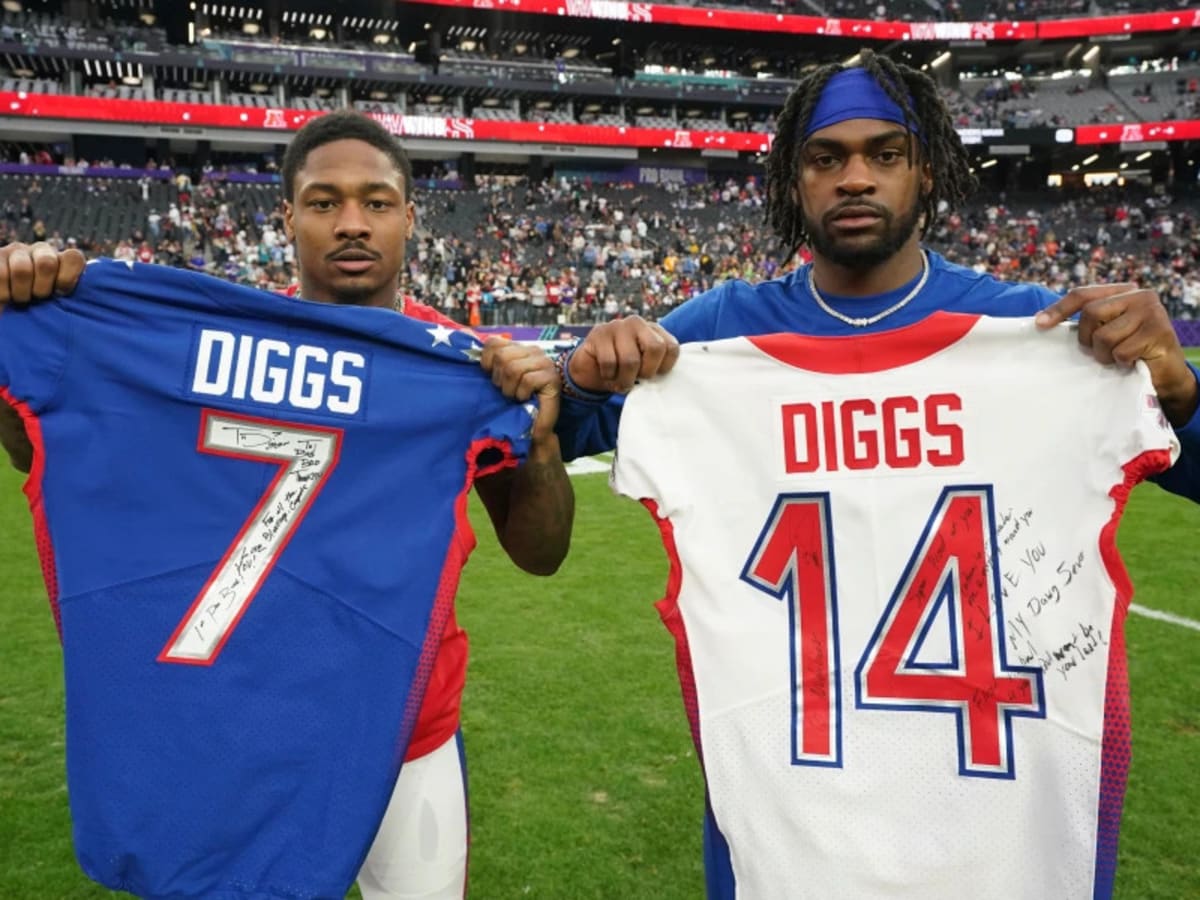 February 6, 2022: Dallas Cowboys cornerback Trevon Diggs (7) defends his  brother Buffalo Bills wide receiver Stefon Diggs (14) during the NFL Pro  Bowl game at Allegiant Stadium in Las Vegas, Nevada.