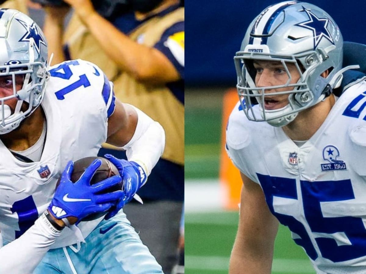 Dallas Cowboys linebacker Leighton Vander Esch (55) defense in the secondary  as he eyes the quarterback during an NFL wild-card football game against  the Tampa Bay Buccaneers, Monday, Jan. 16, 2023, in