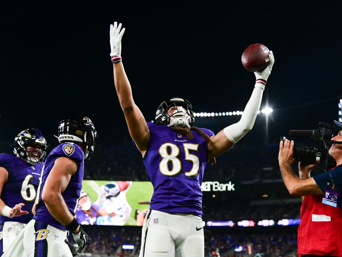 Baltimore Ravens wide receiver Shemar Bridges (85) during the first half of  an NFL preseason football game against the Arizona Cardinals, Sunday, Aug.  21, 2022, in Glendale, Ariz. (AP Photo/Rick Scuteri Stock