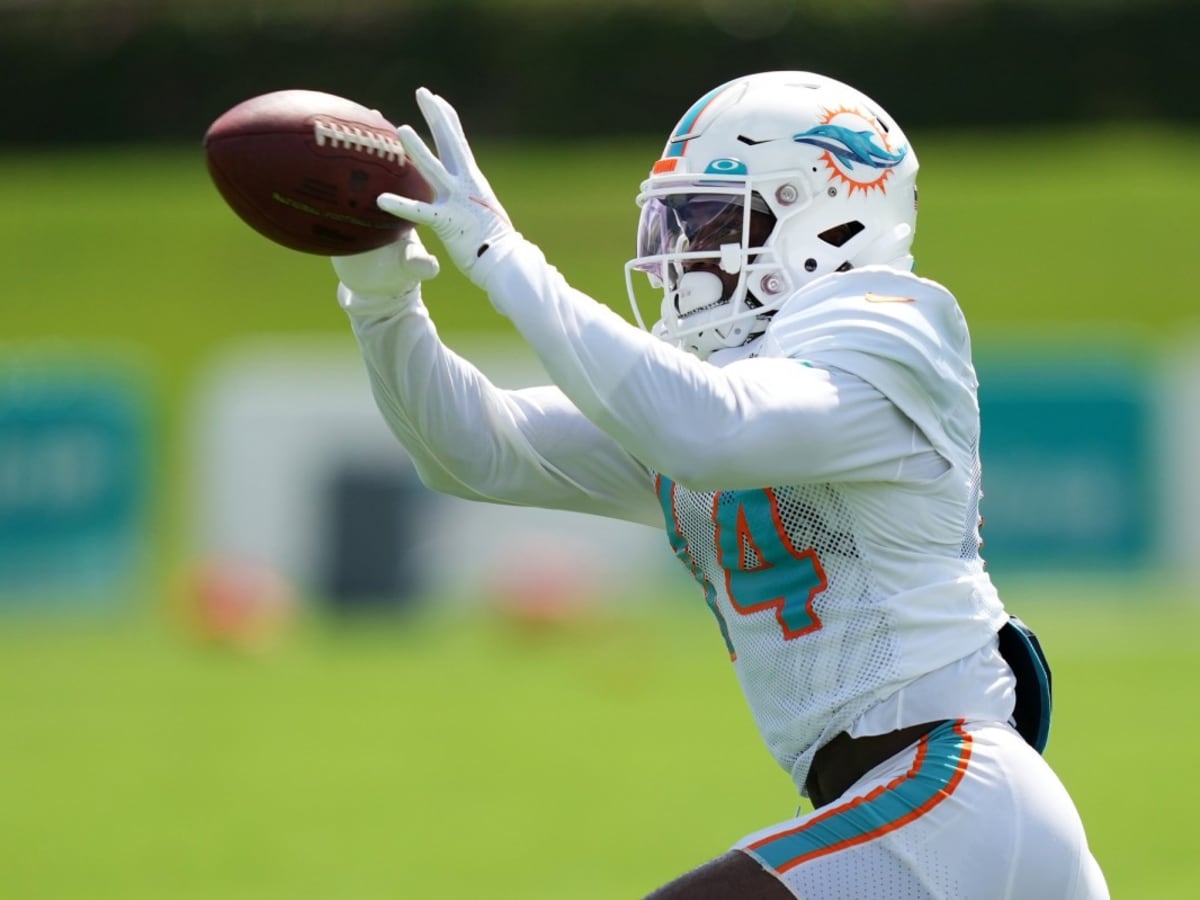 Miami Dolphins wide receiver Trent Sherfield (14) runs a play during an NFL  football game against the Philadelphia Eagles, Saturday, Aug. 27, 2022, in  Miami Gardens, Fla. (AP Photo/Doug Murray Stock Photo - Alamy