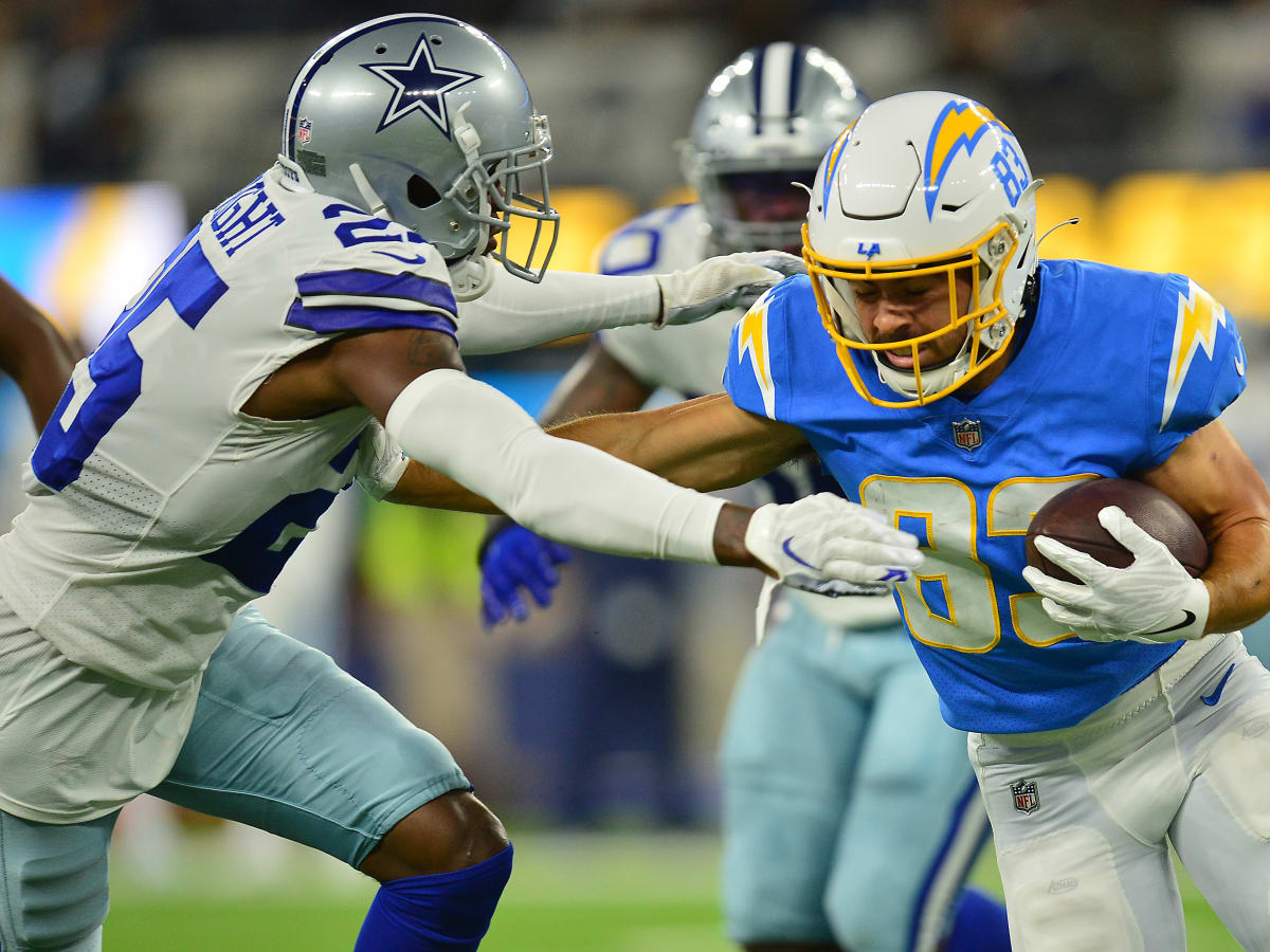 Los Angeles Chargers wide receiver Michael Bandy (83) warms up before  playing against the Kansas City Chiefs in an NFL football game, Sunday,  Nov. 20, 2022, in Inglewood, Calif. Chiefs won 30-27. (