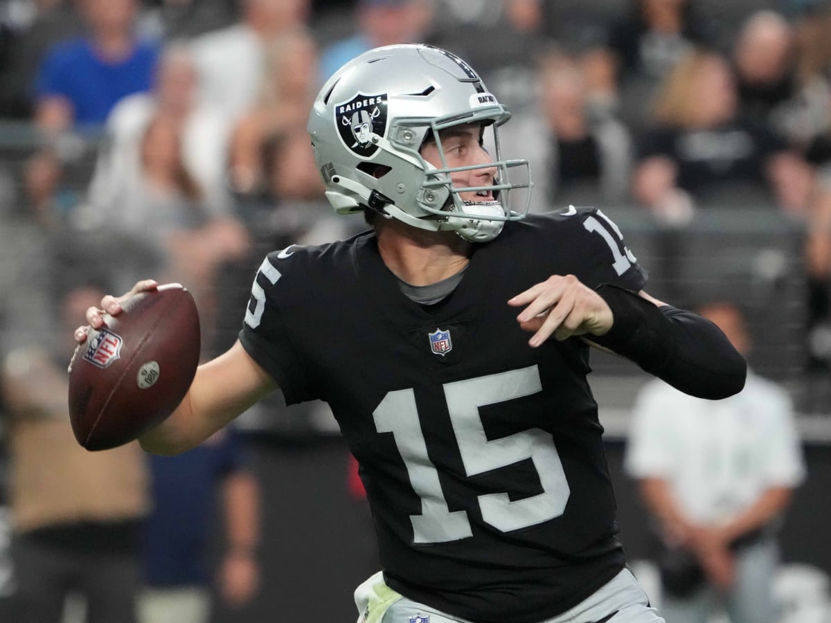 Las Vegas Raiders quarterback Chase Garbers during practice at the NFL  football team's practice facility Thursday, June 2, 2022, in Henderson,  Nev. (AP Photo/John Locher Stock Photo - Alamy