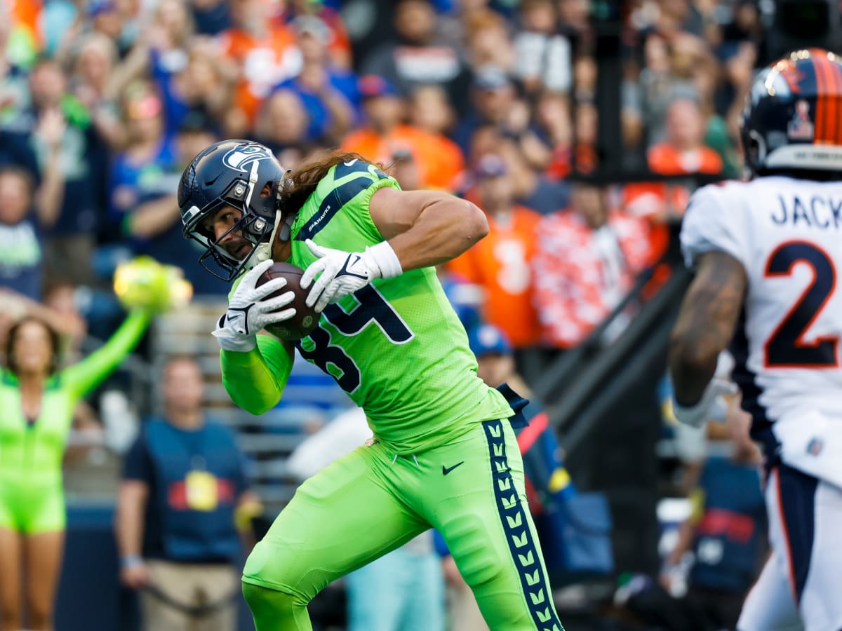 Seattle Seahawks tight end Colby Parkinson (84) during an NFL Preseason  football game against the Chicago