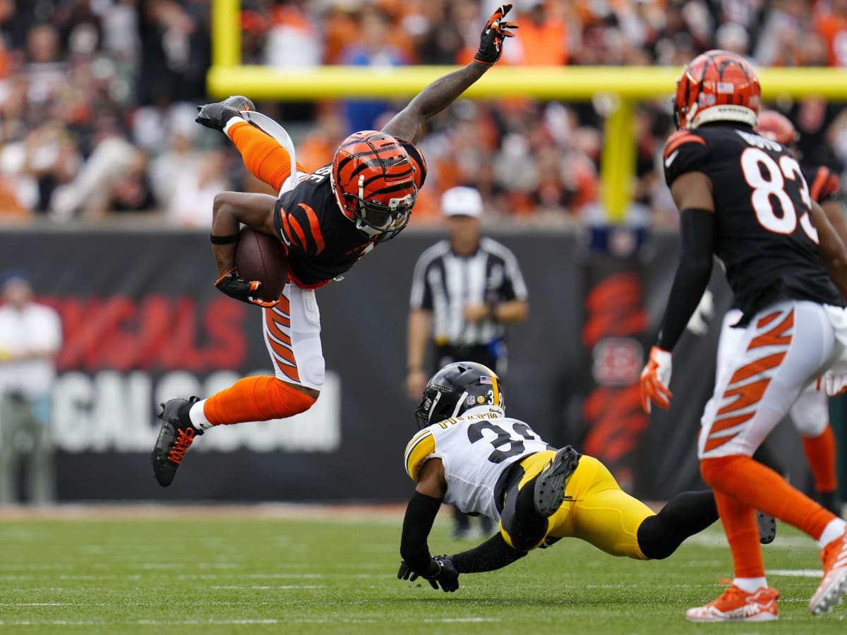 Sept 11th, 2022: Minkah Fitzpatrick #39 Interception touchdown celebration  during the Pittsburgh Steelers vs Cincinnati Bengals game in Cincinnati,  Ohio at Paycor Stadium. Jason Pohuski/CSM (Credit Image: © Jason  Pohuski/CSM via ZUMA