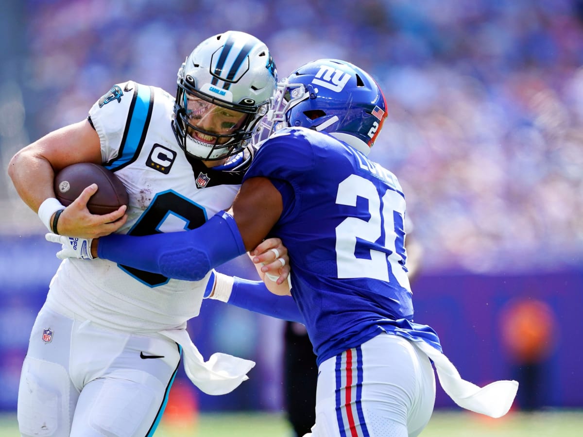 Giovanni Ricci of the Carolina Panthers plays the field against