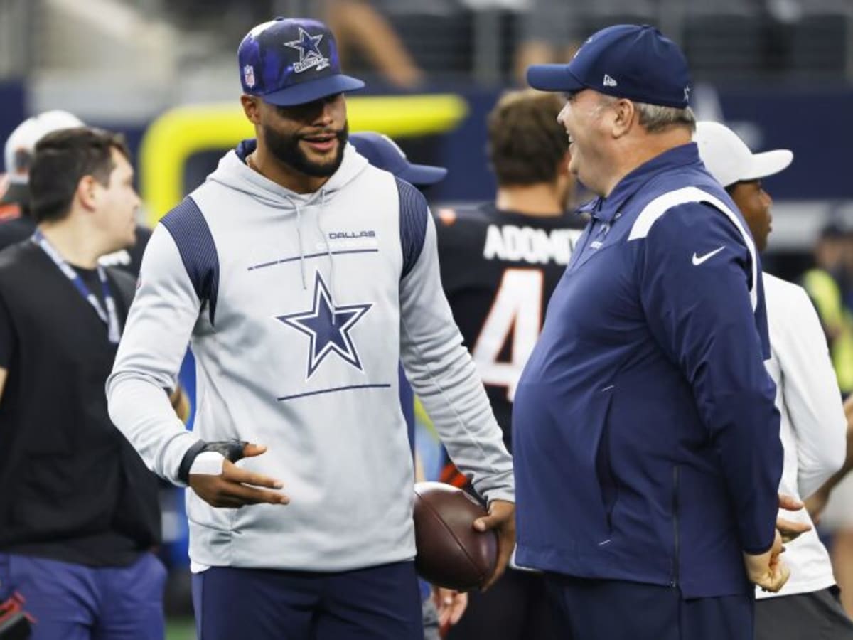 Dallas Cowboys quarterback Dak Prescott wears a Crucial Catch hat as he  warms up for an NFL football game against the Houston Texans, Sunday, Oct.  7, 2018, in Houston. (AP Photo/David J.