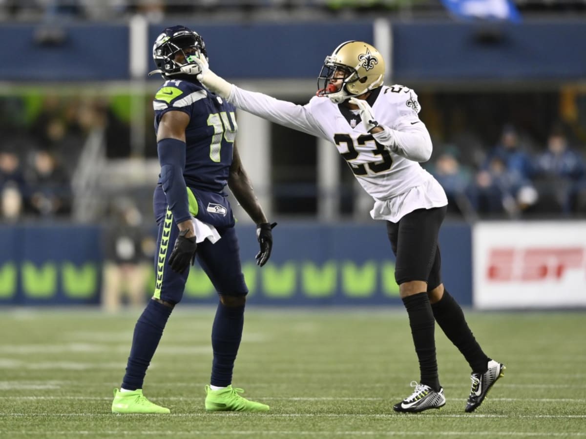 New Orleans Saints wide receiver Lil'Jordan Humphrey during an NFL football  game against the Seattle Seahawks, Monday, Oct. 25, 2021, in Seattle. The  Saints won 13-10. (AP Photo/Ben VanHouten Stock Photo - Alamy