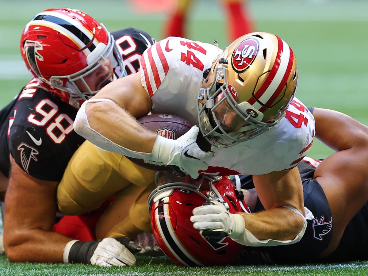 Aerial view of the Atlanta Falcons offense against the San Francisco 49ers  defense during the first half of an NFL football game, Sunday, Oct. 16,  2022, in Atlanta. (AP Photo/Stew Milne Stock