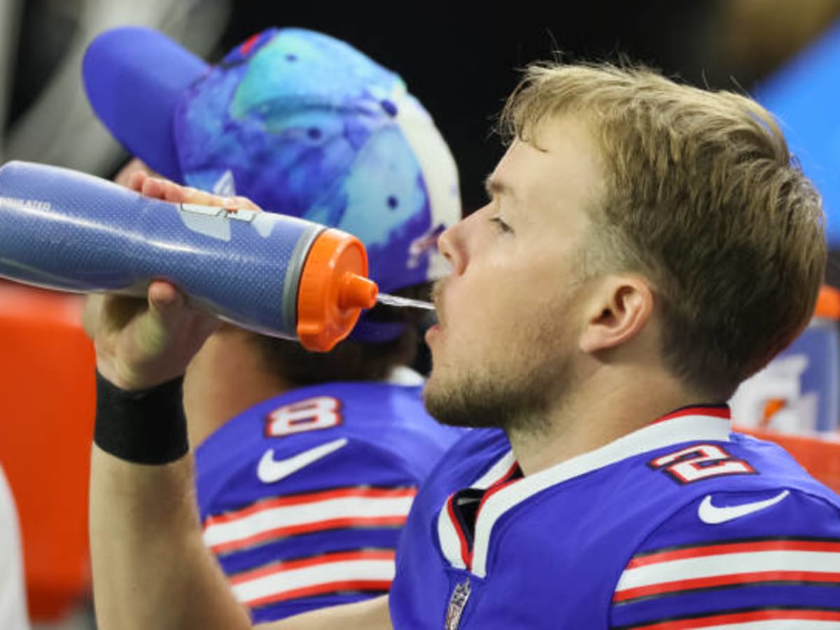 Buffalo Bills kicker Tyler Bass (2) warms up on the field before