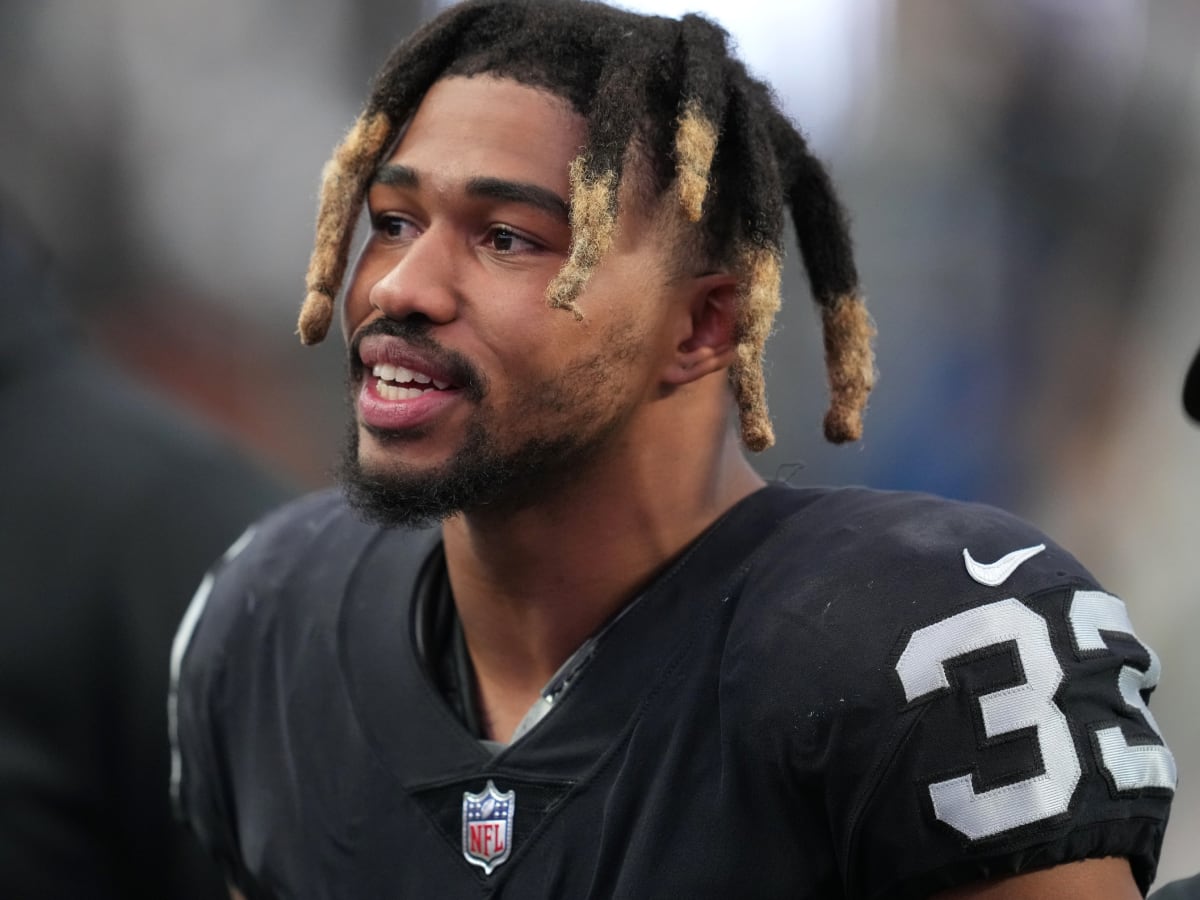 Las Vegas Raiders safety Roderic Teamer (33) heads to the field