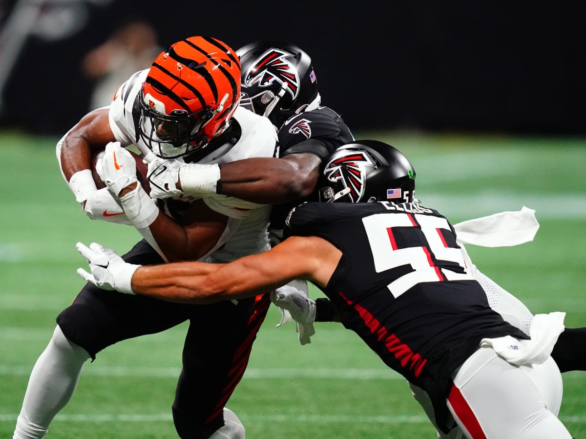 Cincinnati Bengals wide receiver Tee Higgins (85) dives to the end zone in  the second half during an NFL football game against the Atlanta Falcons,  Sunday, Oct. 23, 2022, in Cincinnati. (AP