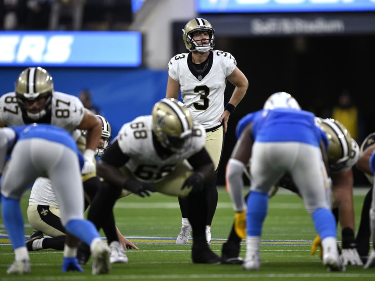 New Orleans Saints kicker Wil Lutz (3) kicks the point after touchdown  against the Baltimore Ravens during the second half of an NFL game at M&T  Bank Stadium in Baltimore, Maryland, October