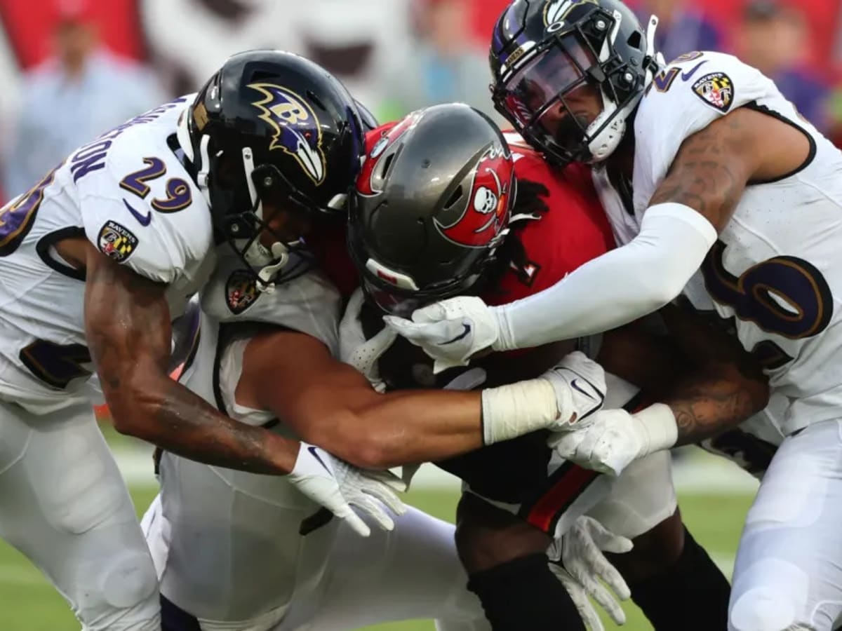 Tampa Bay Buccaneers safety Kaevon Merriweather (26) defends in the  secondary during an NFL preseason football game against the Baltimore  Ravens, Saturday, Aug. 26, 2023, in Tampa, Fla. (AP Photo/Peter Joneleit  Stock