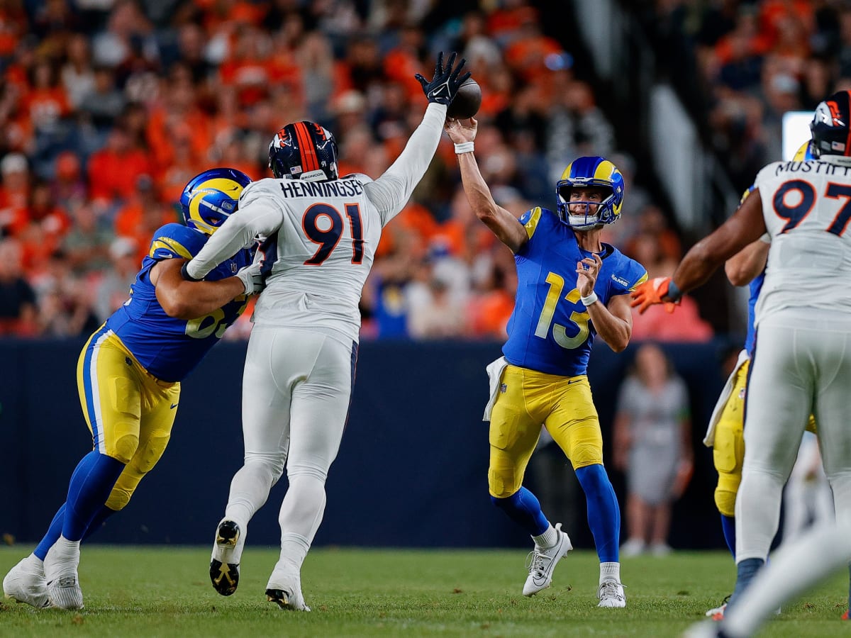 Los Angeles Rams linebacker Keir Thomas (96) against the Denver Broncos of  an NFL football game Saturday, Aug 26, 2023, in Denver. (AP Photo/Bart  Young Stock Photo - Alamy