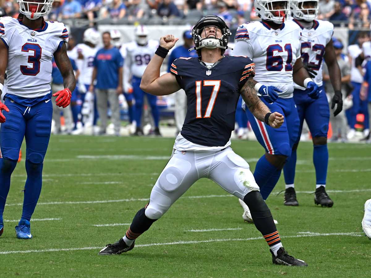 Chicago Bears quarterback Tyson Bagent is sacked by Buffalo Bills