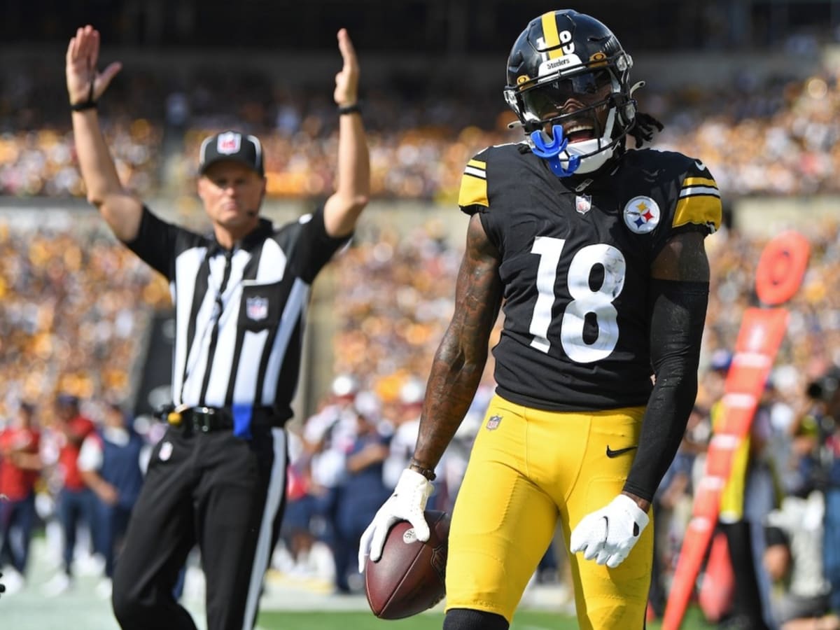 Diontae Johnson of the Pittsburgh Steelers lines up during the