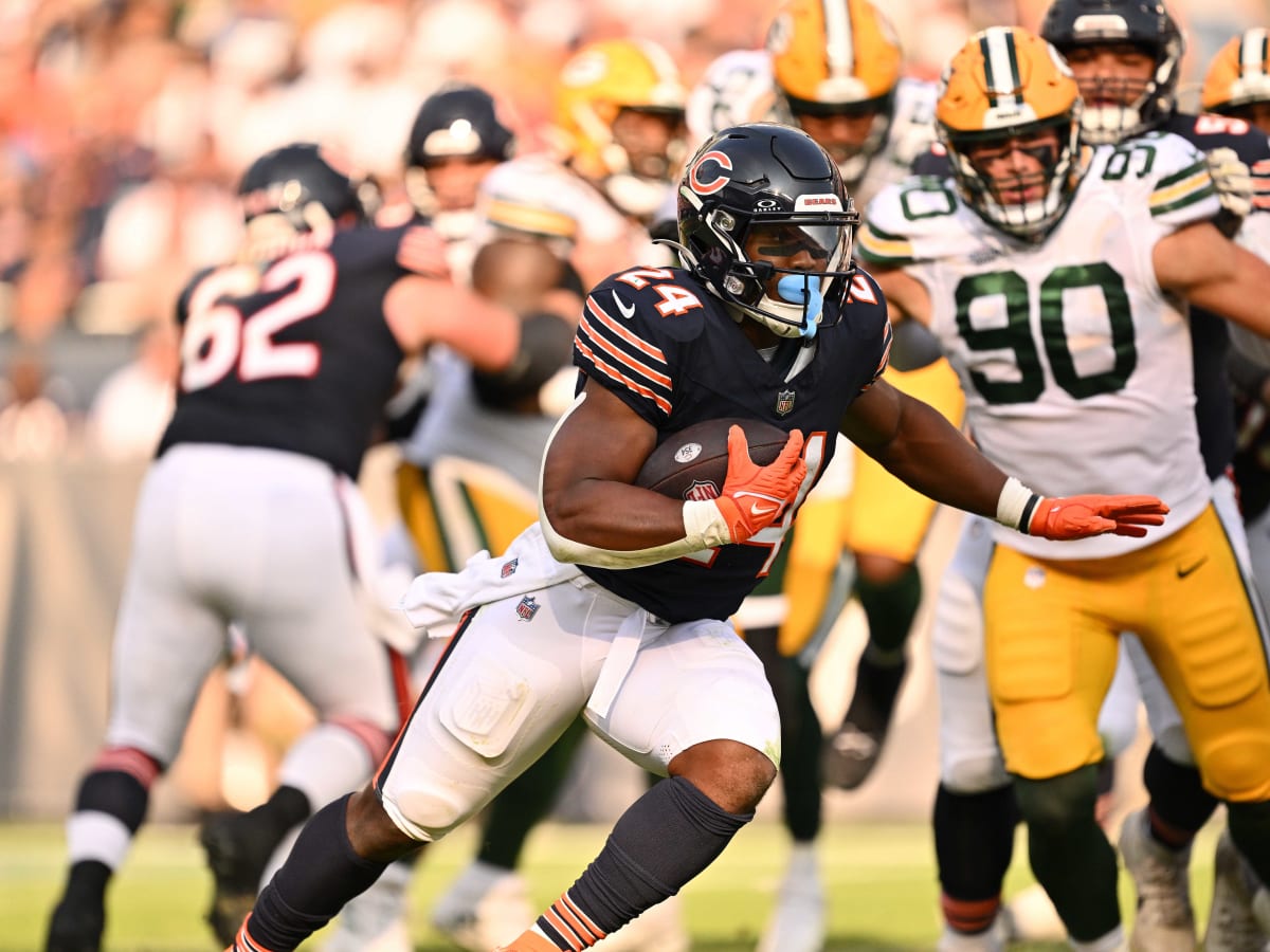 August 12, 2023 - Chicago Bears running back Khalil Herbert (24) runs to  the endzone after a