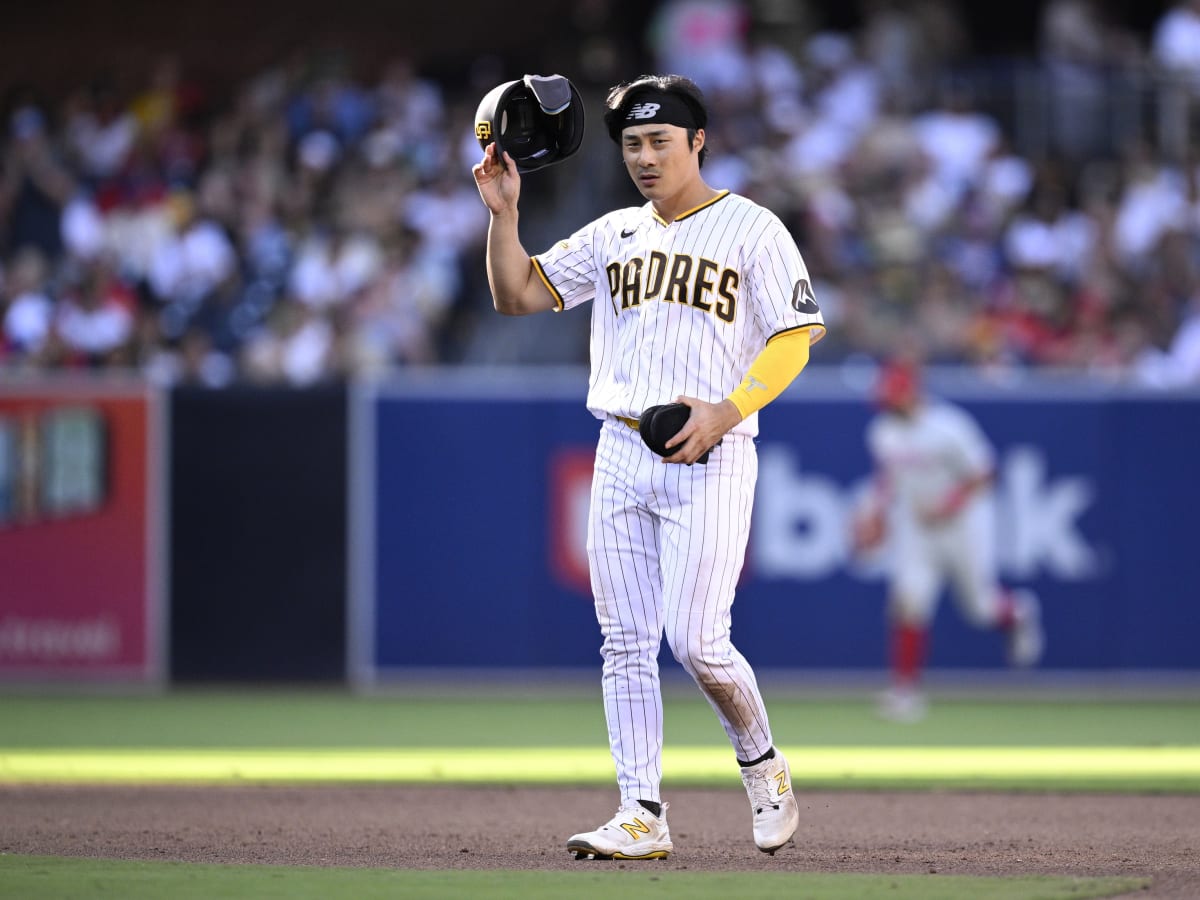 San Diego Padres second baseman Ha-seong Kim (7) reacts to a strike out  call during an MLB regular season game against the Miami Marlins, Saturday,  Ju Stock Photo - Alamy