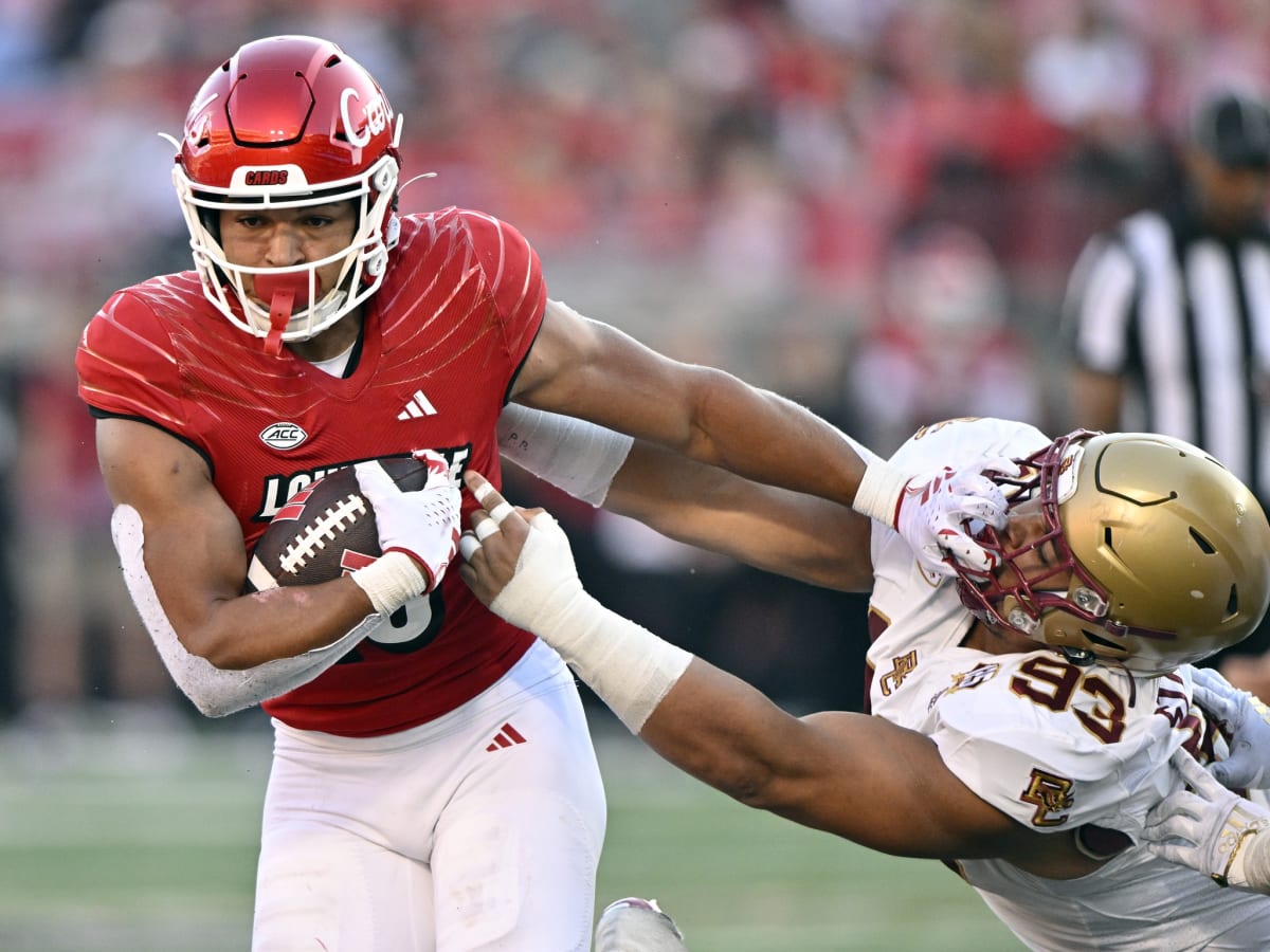 November 8, 2014: A general view of Louisville Cardinals' football tights  during the NCAA football game between the Boston College Eagles and Louisville  Cardinals at Alumni Stadium. Louisville defeated Boston College 38-19.