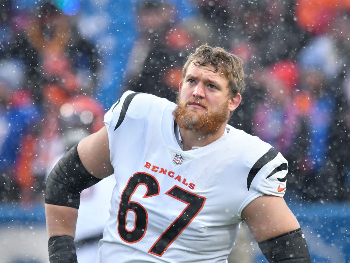 Cincinnati Bengals offensive tackle Cordell Volson (67) in action during  the first half of a NFL football game against the Baltimore Ravens, Sunday,  Oct. 9, 2022, in Baltimore. (AP Photo/Terrance Williams Stock