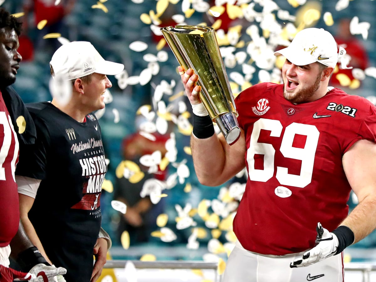 Landon Dickerson carries Nick Saban after Alabama football wins title