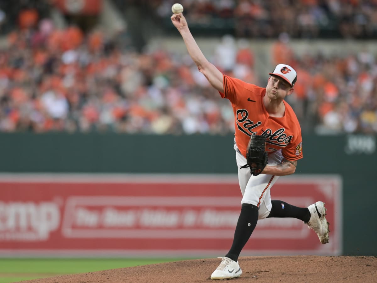 Kyle Bradish of the Baltimore Orioles comes out of the game during