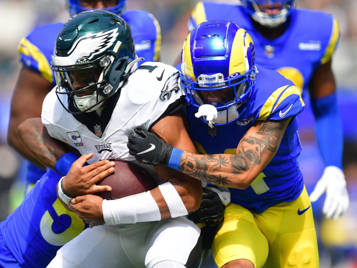 Linebacker (53) Ernest Jones of the Los Angeles Rams against the