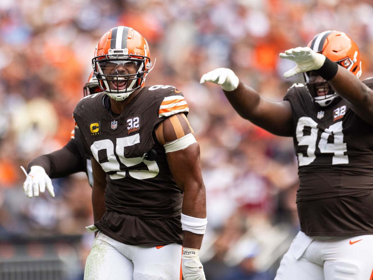 Browns' Myles Garrett in a walking boot following loss to Ravens