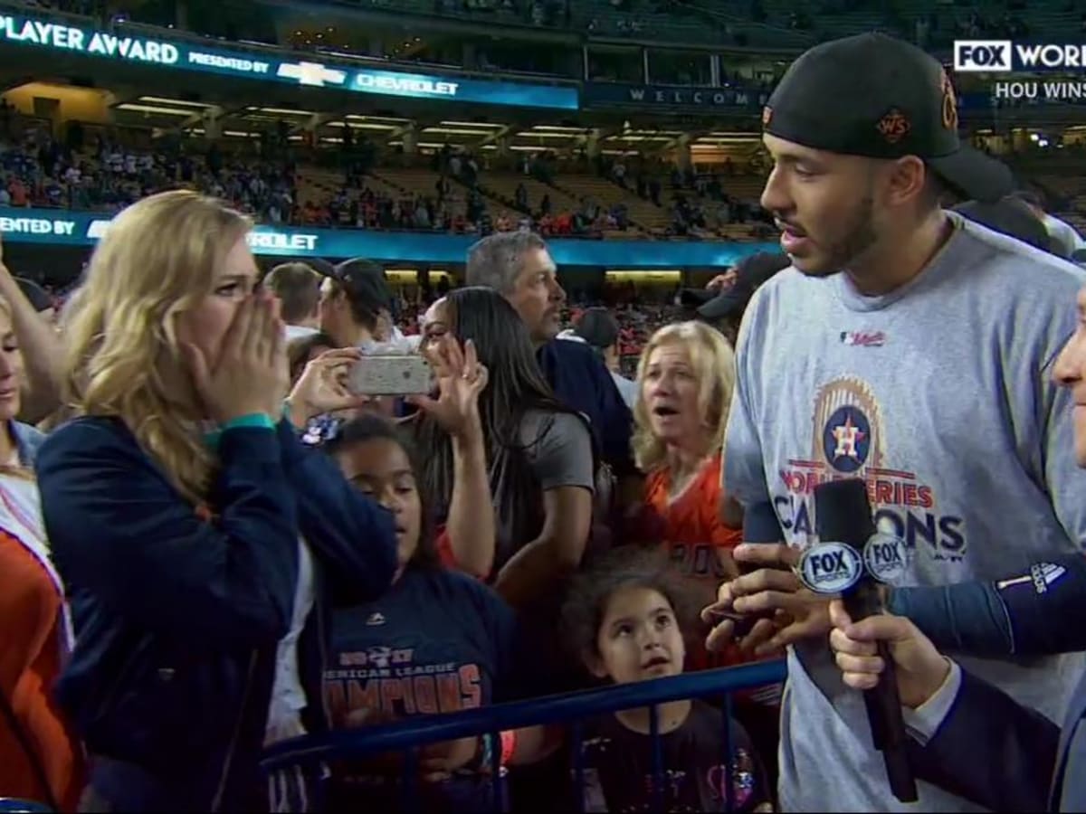 World Series: Carlos Correa proposes to girlfriend after Astros win title