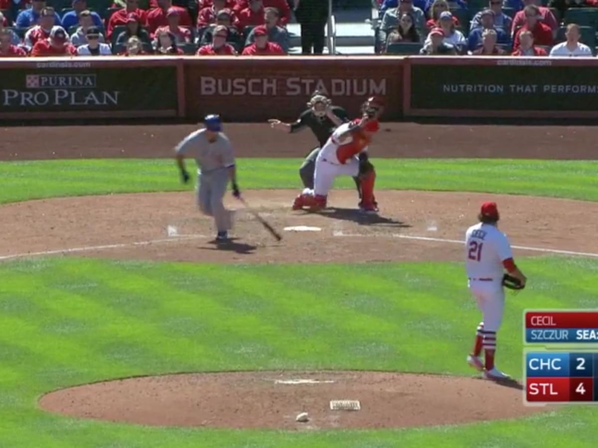 Yadier Molina Funny! Misses the ball stuck to his chest on Make a GIF